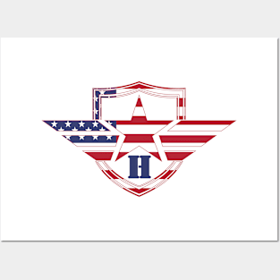 Letter H American Flag Monogram Initial Posters and Art